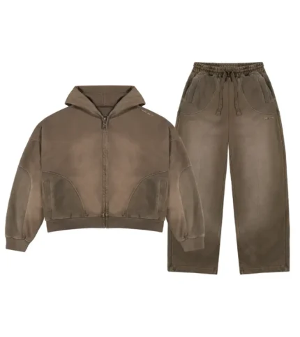 Trendt Vision Zip Tracksuit Mud Brown (3)